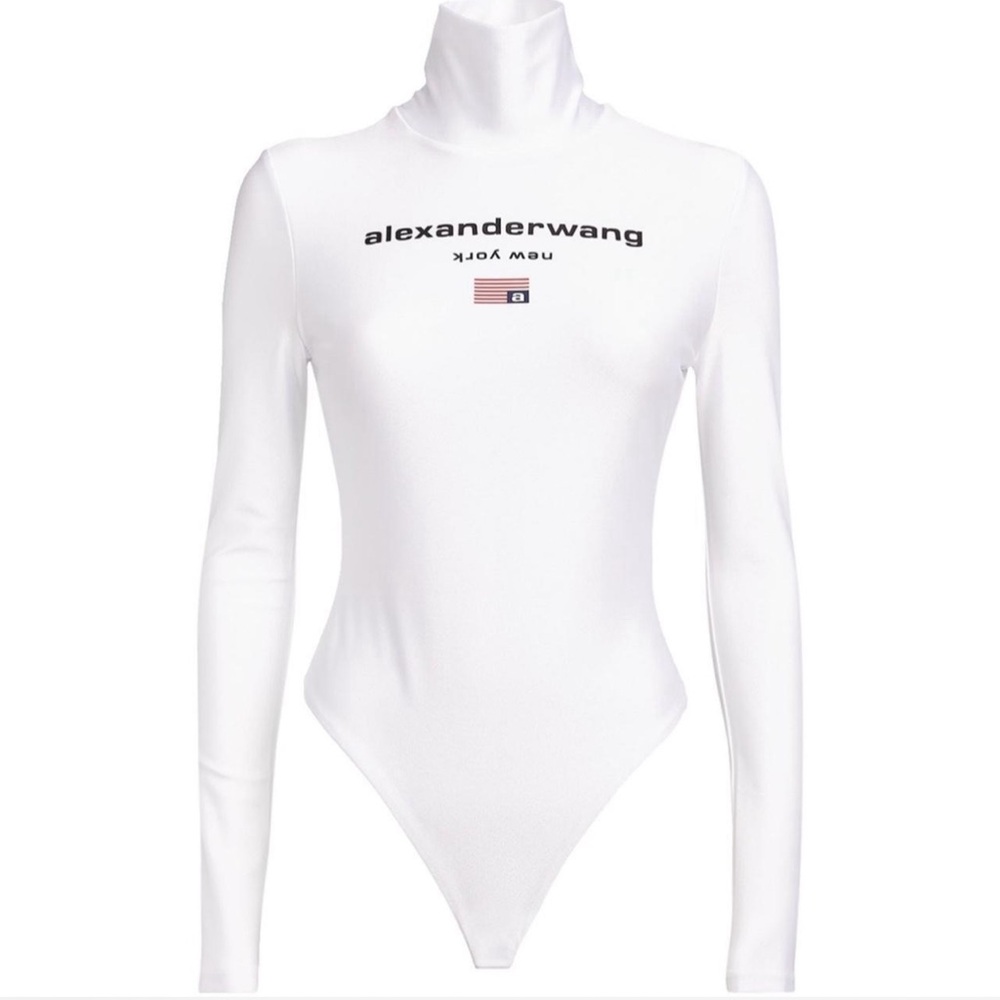 ⛔️SOLD⛔️Alexander Wang White Logo Long Sleeve Bodysuit size Large